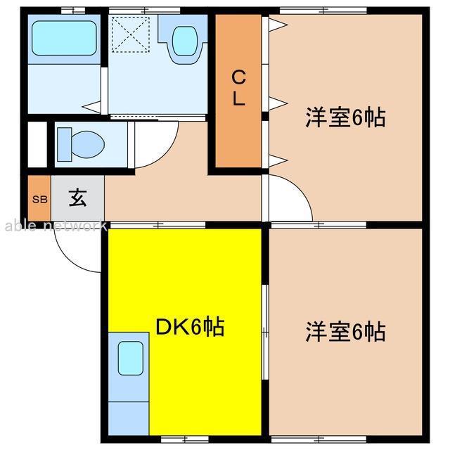 オーディアスI(2DK/2階)の間取り写真