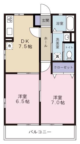 クレール葵(2DK/2階)の間取り写真