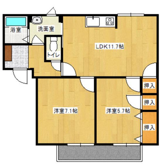 フレグランス渡村(2LDK/2階)の間取り写真