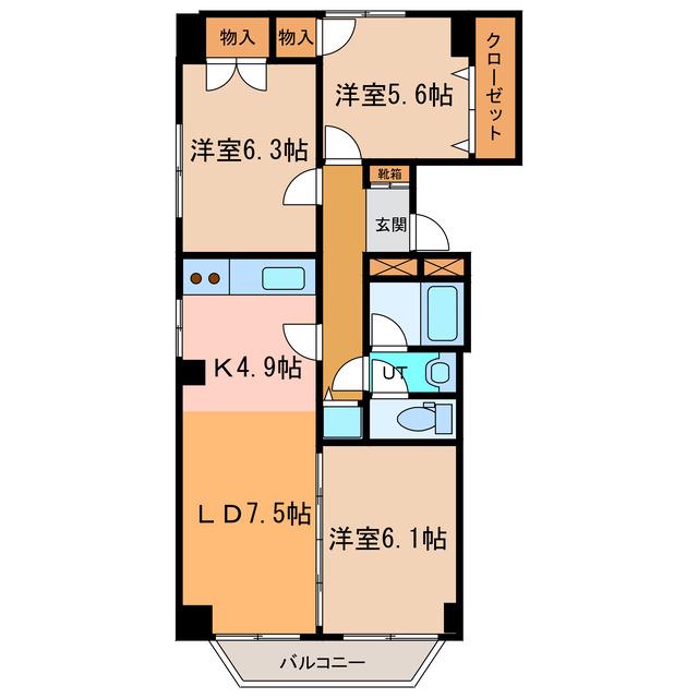 ホワイトパレス(3LDK/4階)の間取り写真