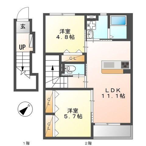 VIEW TERRACE T(2LDK/2階)の間取り写真