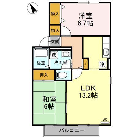 スプランドゥール B棟(2LDK/2階)の間取り写真