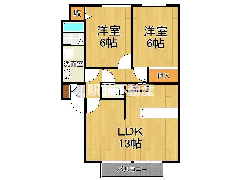 ランドベアー21 D棟(2LDK/2階)の間取り写真