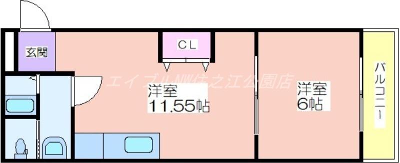 帝塚山コーポラス(1LDK/7階)の間取り写真