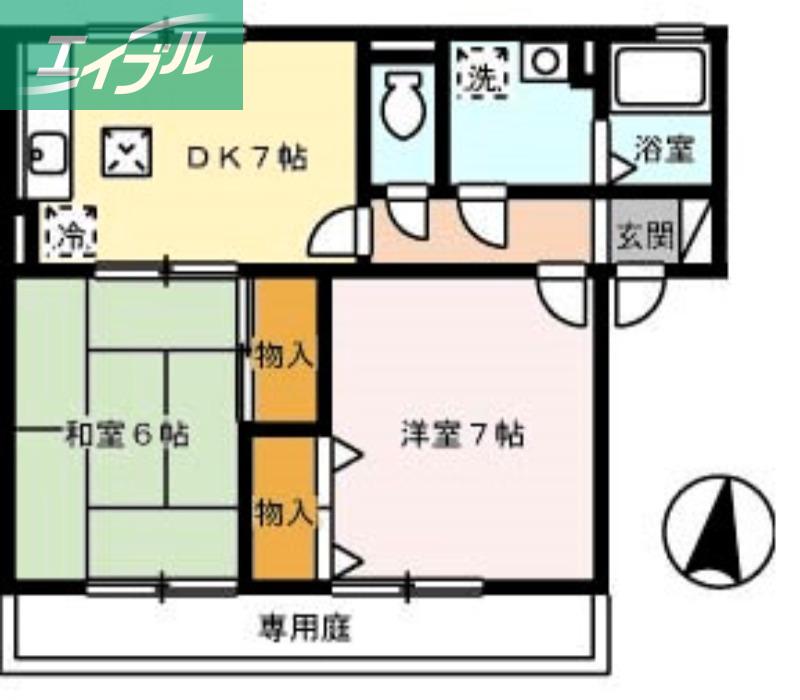 サンハイム撫川A棟(2DK/1階)の間取り写真
