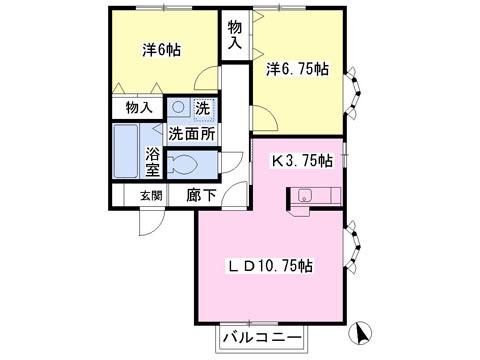 アーブヴィレA(2LDK/1階)の間取り写真