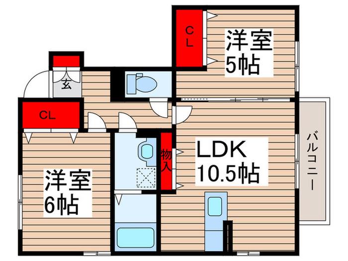 ハイブリッジI(2LDK/1階)の間取り写真