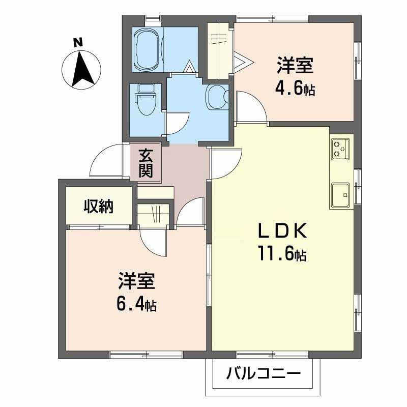 フォーレス駒場(2LDK/2階)の間取り写真