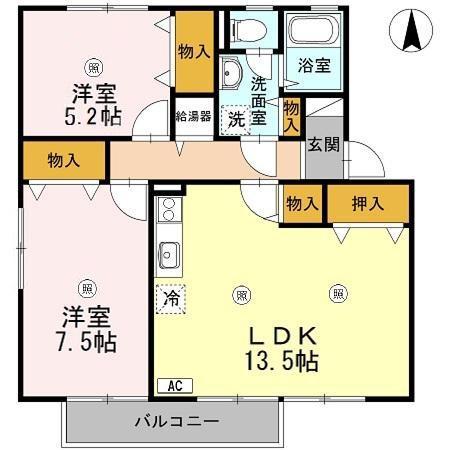 ファミール国高アネックス(2LDK/2階)の間取り写真