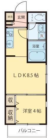 シャトーウイング連坊(1LDK/3階)の間取り写真