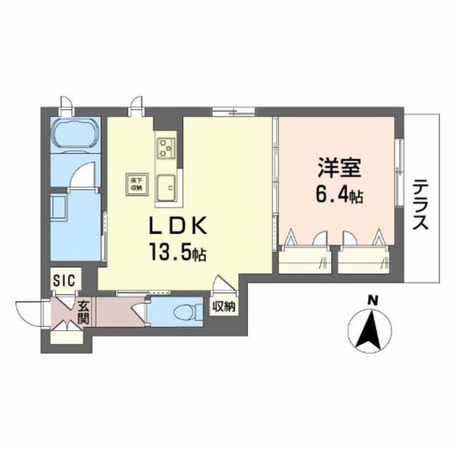 エルブ・ダムール春木(1LDK/1階)の間取り写真