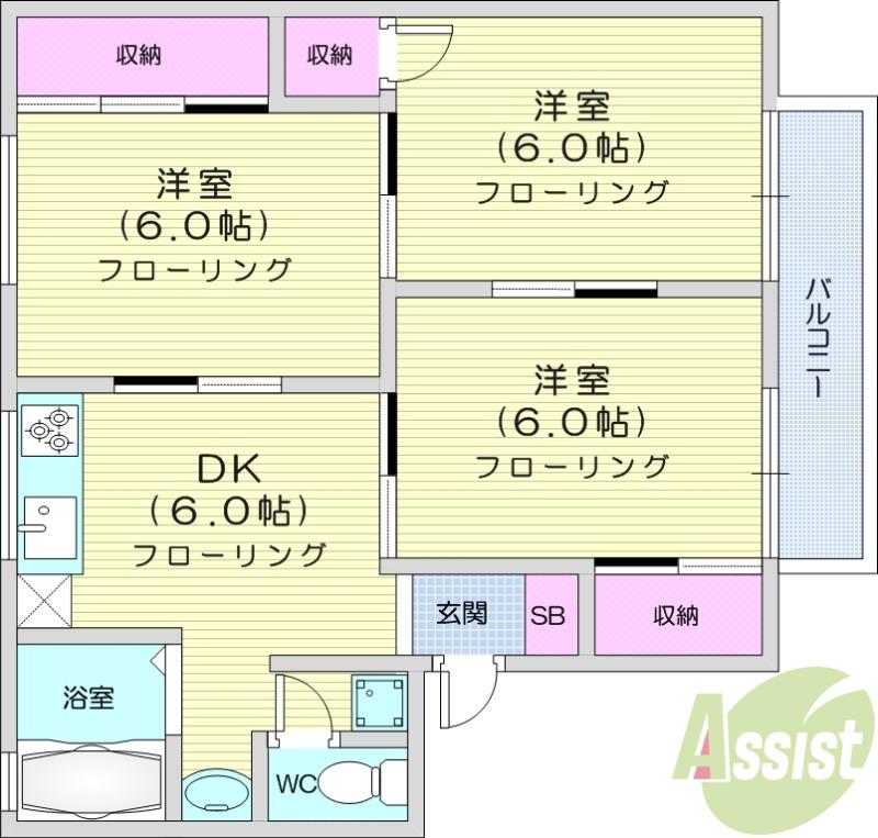 セジュール舘Ⅲ(3DK/2階)の間取り写真