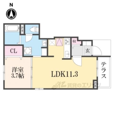 ラウレア彦根Ⅱ(1LDK/1階)の間取り写真