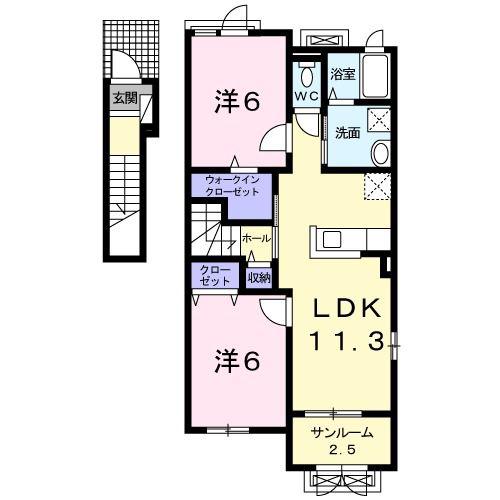 ドゥ・ステージアVII(2LDK/2階)の間取り写真