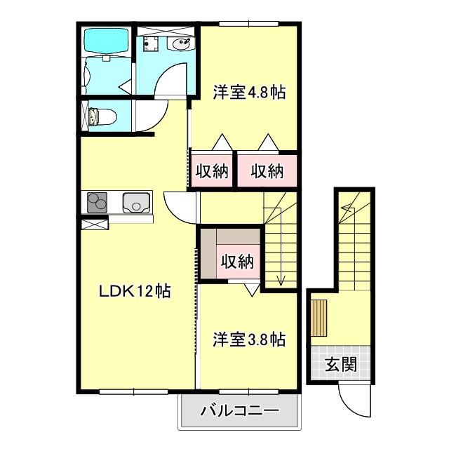 ETERNO FLEUR I(2LDK/2階)の間取り写真