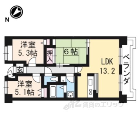 ツインオークス(3LDK/4階)の間取り写真