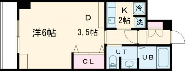 CUBO松陰(1DK/3階)の間取り写真