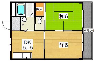 五丁目ハイツ(2DK/2階)の間取り写真