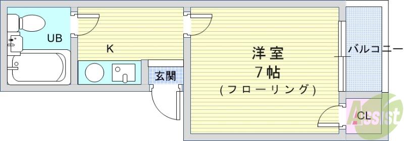 スプリングヒルⅡ(1K/2階)の間取り写真
