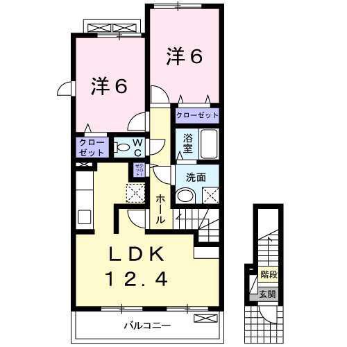 エクセレントアベリア(2LDK/2階)の間取り写真