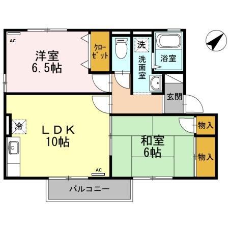 リバーポートあきB棟(2LDK/2階)の間取り写真
