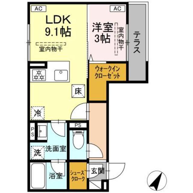 アリアリュクス(1LDK/1階)の間取り写真