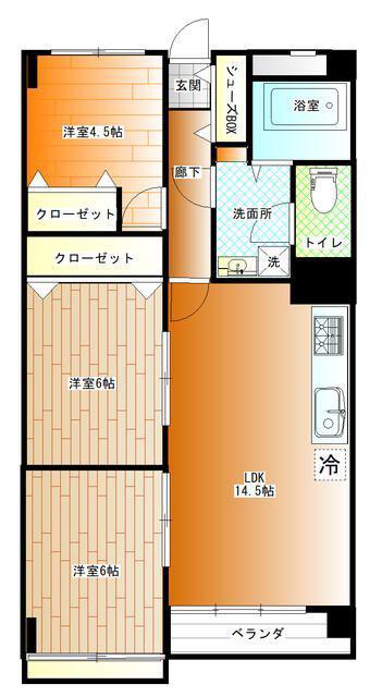ヴェルドミール聖蹟桜ヶ丘(3LDK/4階)の間取り写真