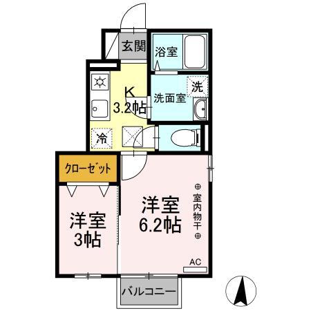 D-ROOMリバーサイド(2K/1階)の間取り写真