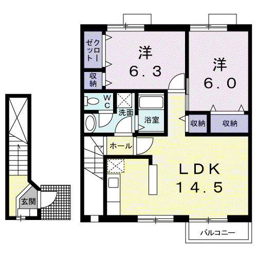 プリマヴェラ(2LDK/2階)の間取り写真