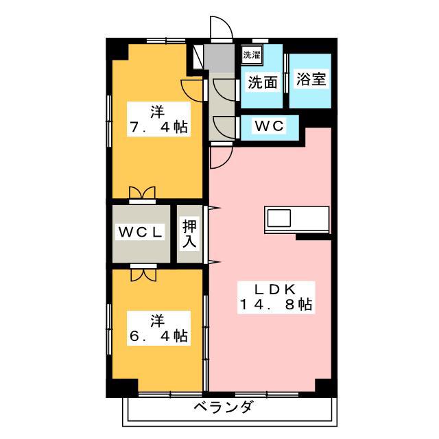 サンセールウエスト(2LDK/6階)の間取り写真
