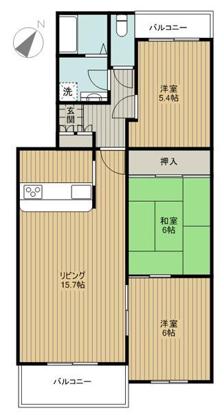 ロイヤルヒルズ C(3LDK/2階)の間取り写真