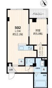 ユシマKWD7(1LDK/5階)の間取り写真