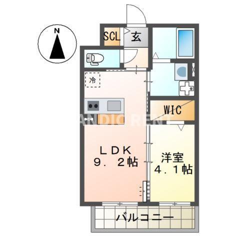 MAISON DU BONHEUR HAKOZAKI(1LDK/1階)の間取り写真