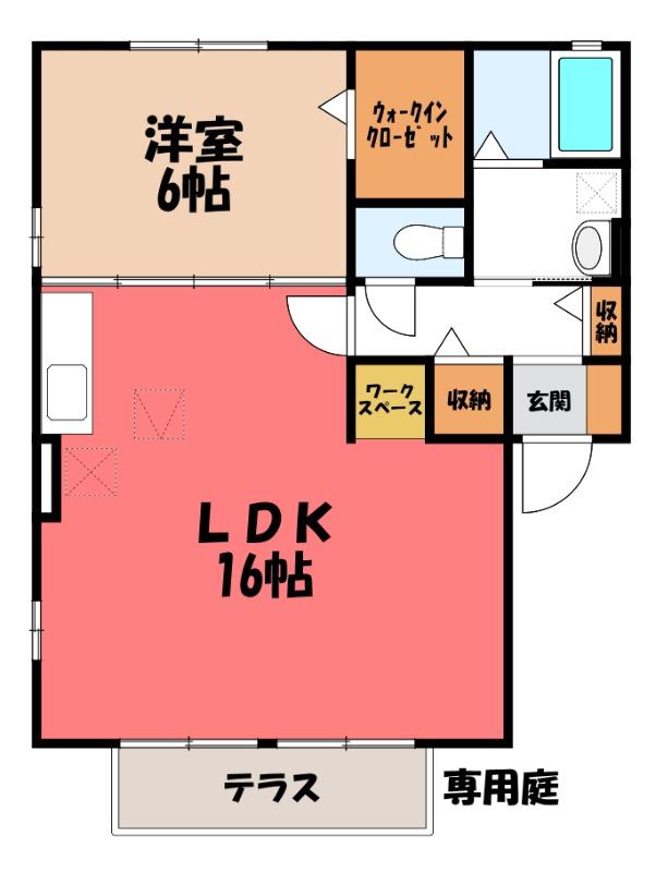 ドエル福島D棟(1LDK/1階)の間取り写真