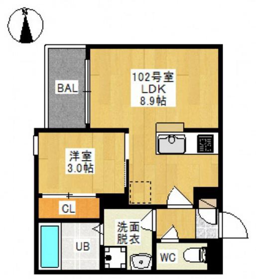 REGALEST 医大南(1LDK/1階)の間取り写真