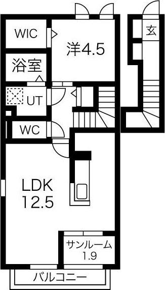 リヒトヴィラII(1SLDK/2階)の間取り写真