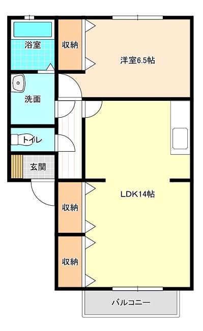 リバーサイド陣の内D(1LDK/1階)の間取り写真