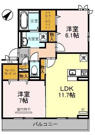 ブライトネス(2LDK/2階)の間取り写真