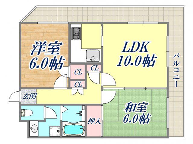 セラヴィ山手(2LDK/5階)の間取り写真