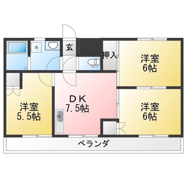 コーポ一の森(3DK/2階)の間取り写真