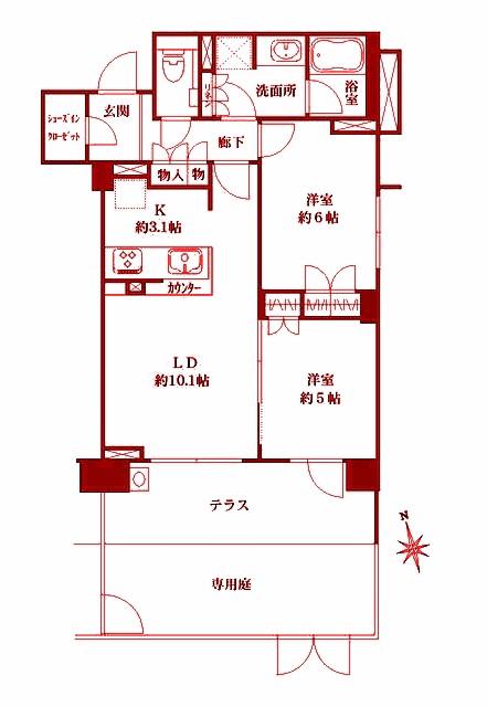 ザ・パークハウス横濱中山(2LDK/1階)の間取り写真