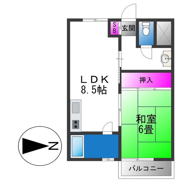 中野マンション(1LDK/2階)の間取り写真