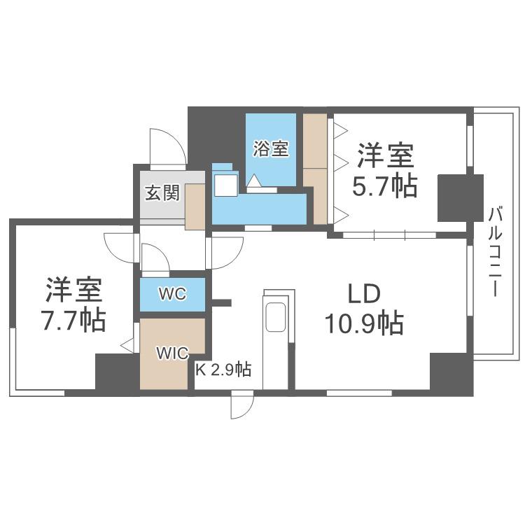 ドエル札幌アクシア(2LDK/10階)の間取り写真