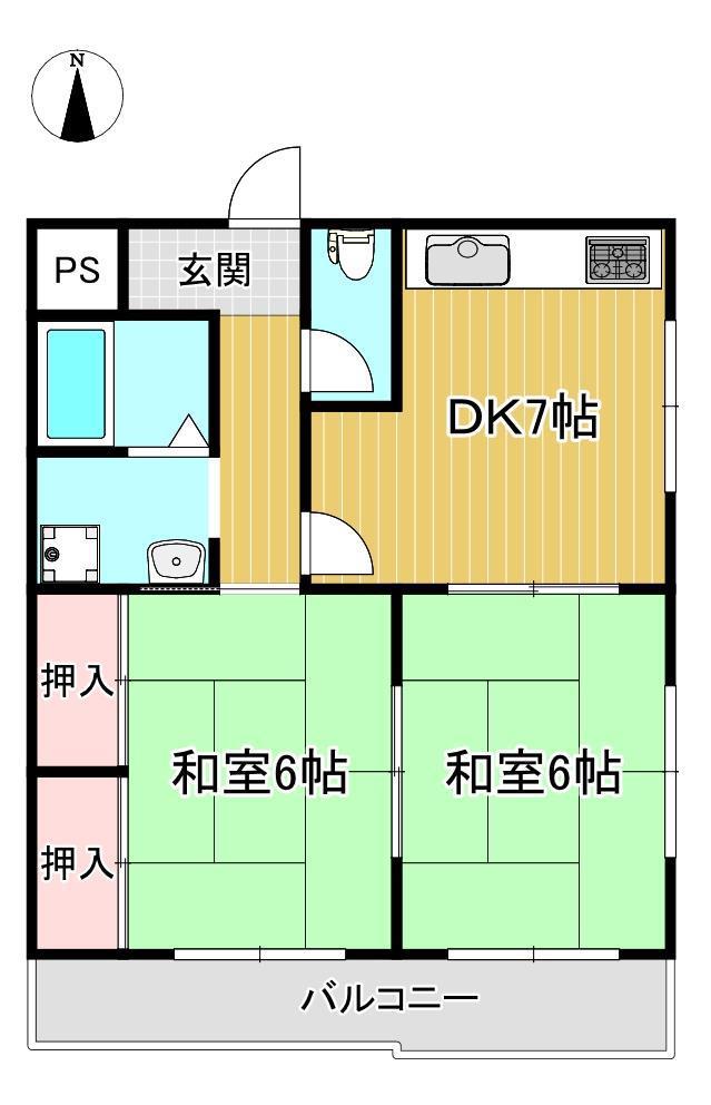 グリーンピア高槻(2DK/2階)の間取り写真