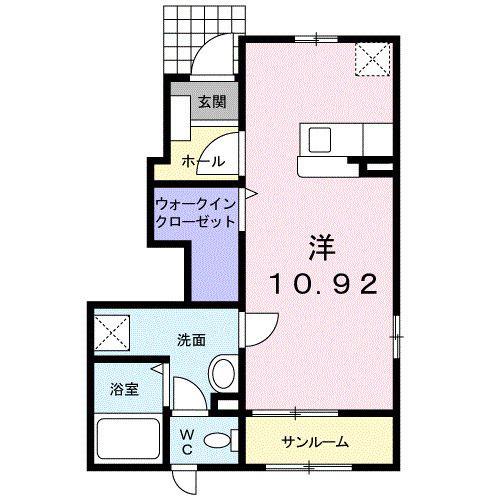 ボヌ-ル・ワン(ワンルーム/1階)の間取り写真