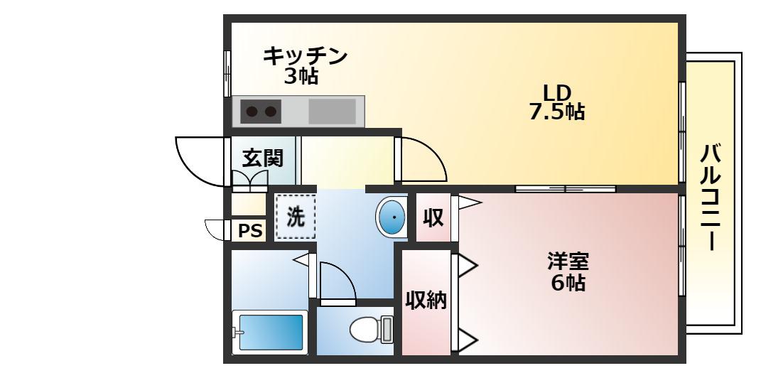 クオレ サンサン(1LDK/1階)の間取り写真