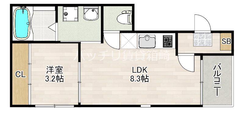 ハーモニーテラス香椎V(1LDK/1階)の間取り写真