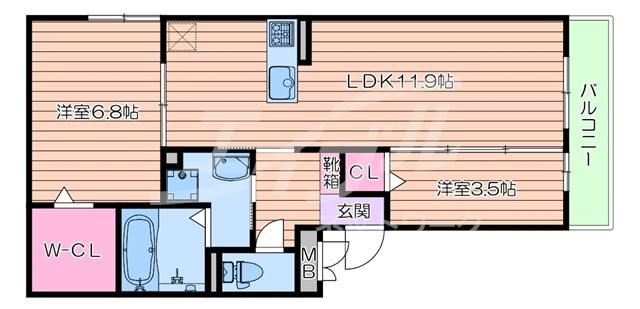 PROSPERITA(2LDK/1階)の間取り写真