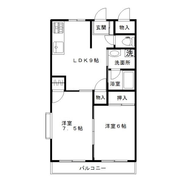 アクロスカイA(2LDK/2階)の間取り写真