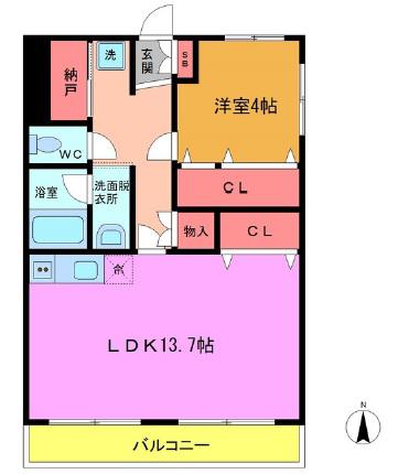 ドミール瑞来(1LDK/4階)の間取り写真